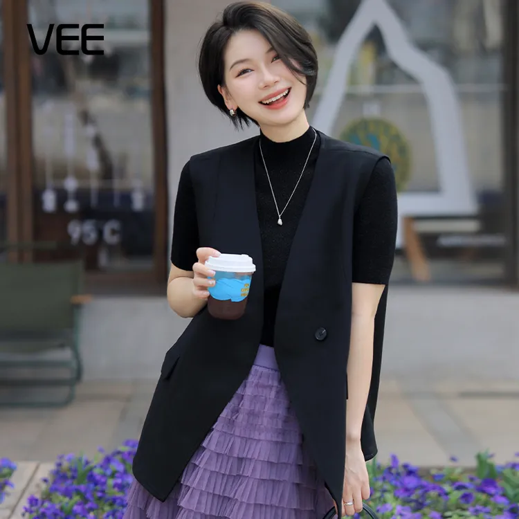 VEE【小行星】百搭V领设计感单粒扣羊毛混纺西装马甲