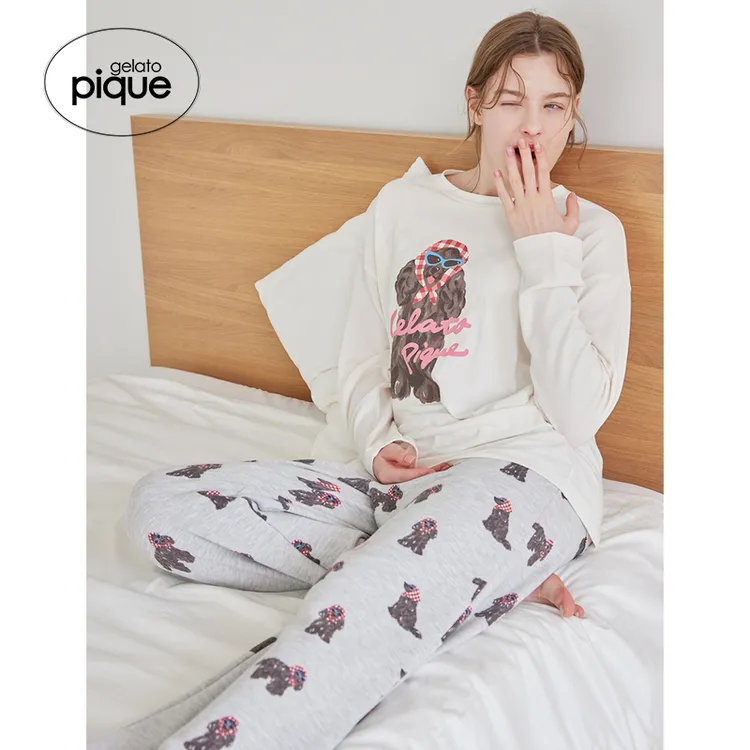 gelato pique26春夏新品女睡裤头巾狗满印系带长裤居家PWCP261232