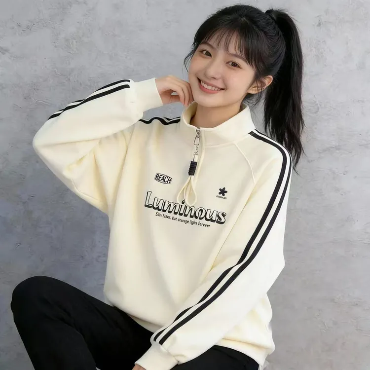 女大童卫衣冬季新款12岁少女15初高中学生加绒洋气半拉链美式上衣