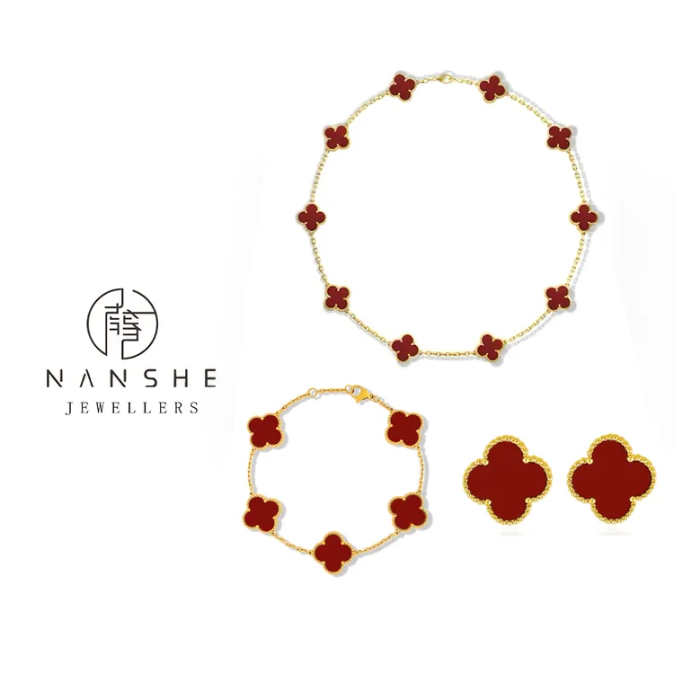  NANSHE/南奢 轻奢三色钛钢项链+手链+耳钉