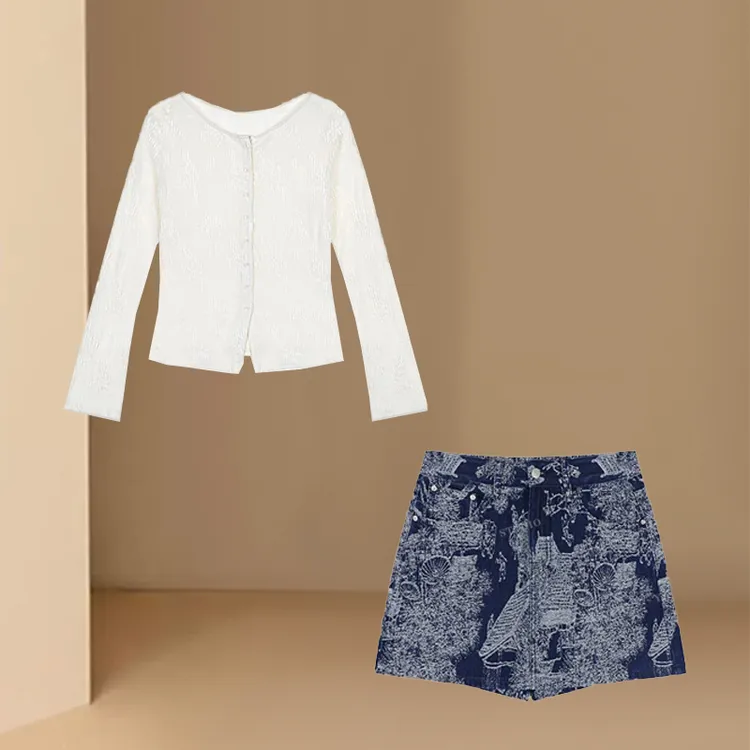 2025夏季新款时尚长袖防晒罩衫高腰显瘦半身裙裤减龄时尚两件套女