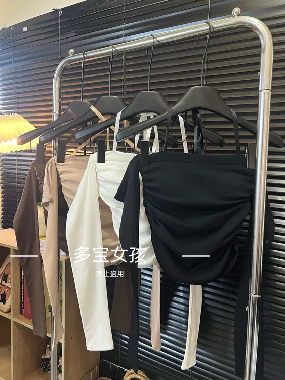 【多宝】新款辣妹风通勤设计款缎带收腰抹胸长袖设计气质2210