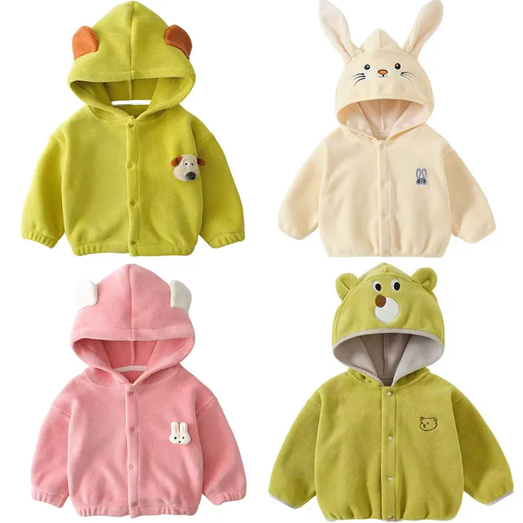 冬季儿童加绒外套男宝宝双面绒连帽衫女宝宝可爱卡通加厚连帽卫衣