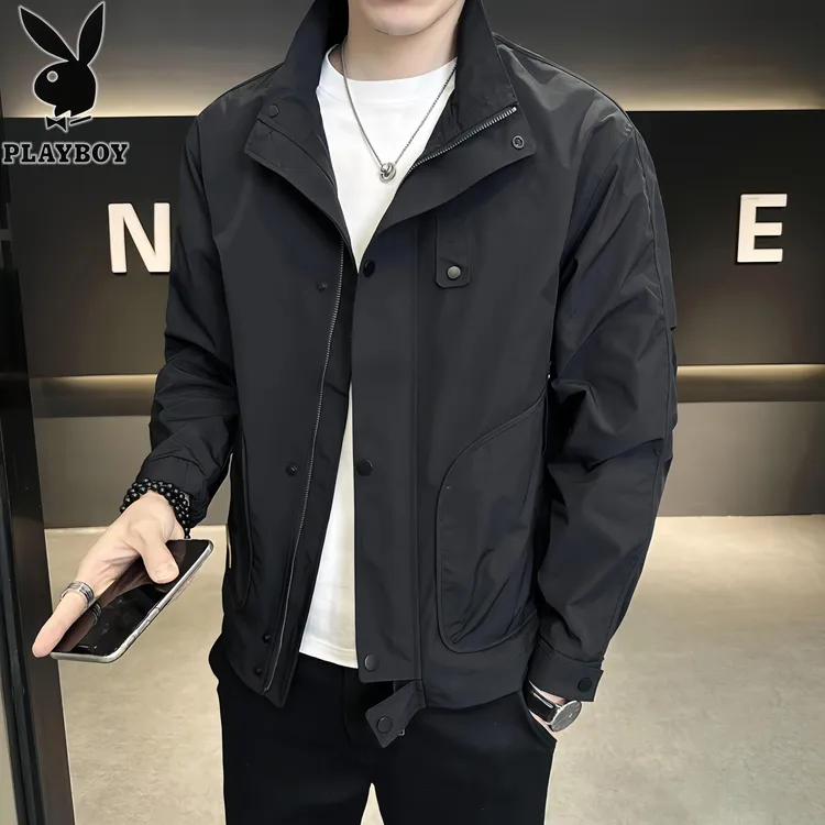 PLAYBOY/花花公子外套男士春秋新款宽松立领上衣潮流休闲工装夹克