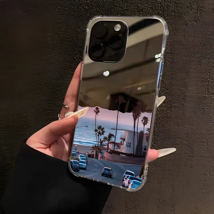 志皇夏天椰树海岛小镇适用苹果16promax镜面手机壳15新款14小众13