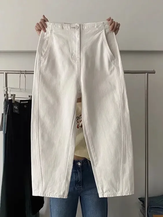 大码哈伦超软牛仔裤子秋冬加绒梨形身材胖mm宽松弹力九分老爹裤女