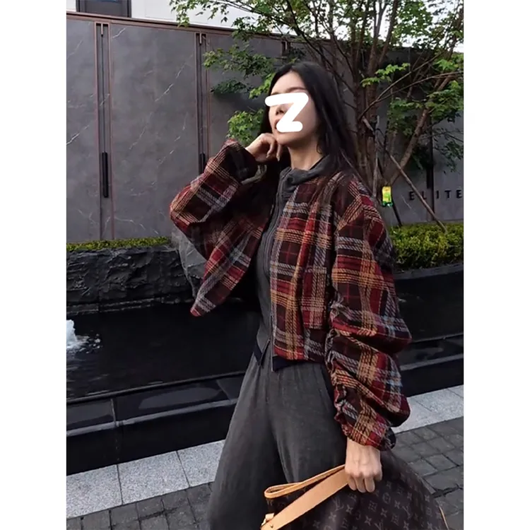 今年流行的爆款女装复古格子短款外套小个子气质高级感超好看上衣
