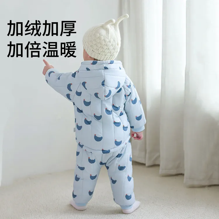 婴儿棉服秋冬季外出加厚分体套装加绒夹棉保暖棉衣小月龄宝宝冬装