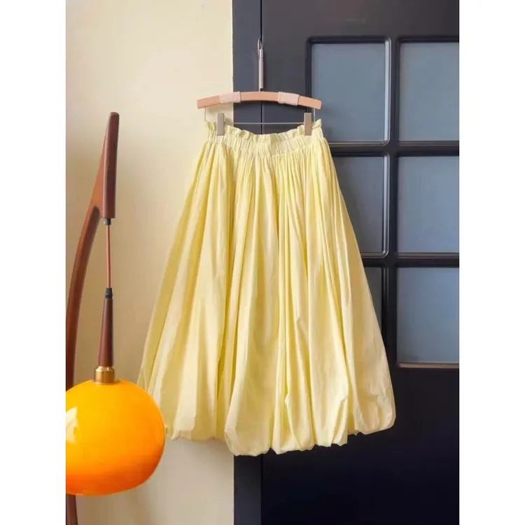 2025夏季新款小个子独特漂亮绝美高级感小香风减龄黄色花苞半身裙
