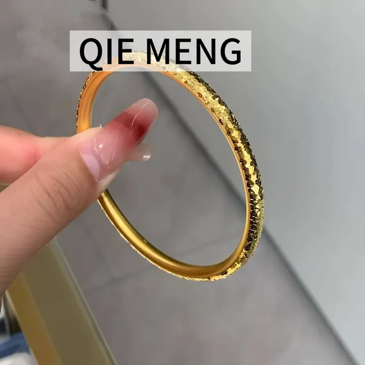 铜合金手镯 强保色古法碎冰冰素圈手镯精致高级百搭气质时尚手镯 