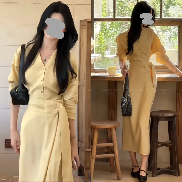 2025早秋新款高级设计感清冷气质名媛风舒适上衣贵气显瘦长裙套装