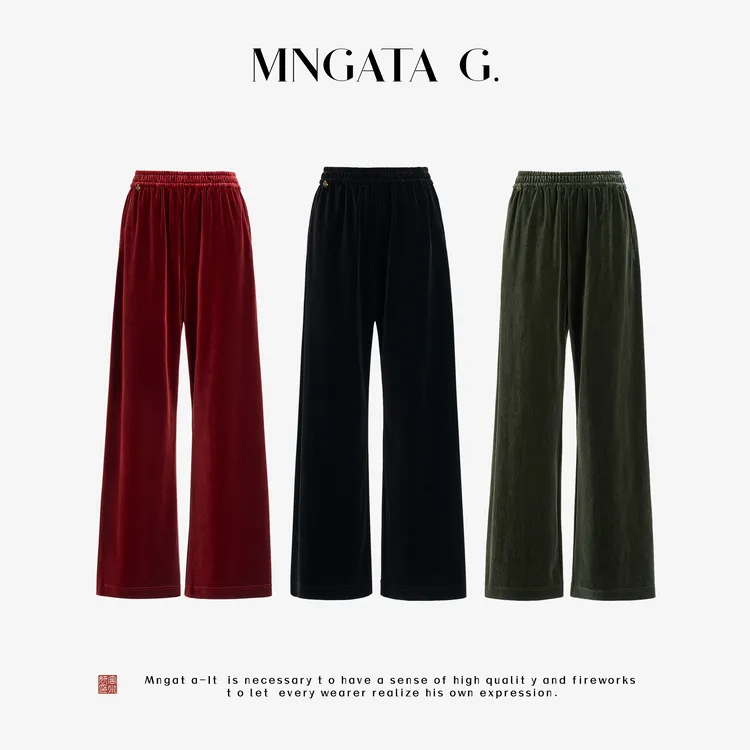 MNGATA G.宫小妍【石头记】新中式中国风丝绒休闲百搭直筒裤5070471