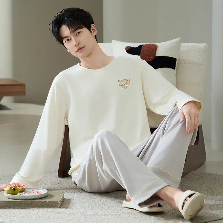 LEVTCHBORZT男士睡衣春秋季纯棉长袖套装新款秋款男大码可外穿秋