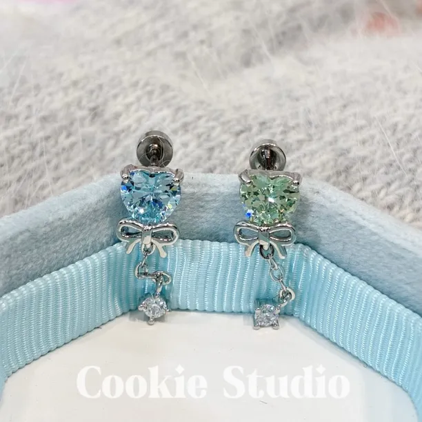 钛钢合成锆石耳饰 少女心事耳钉 钛钢耳钉耳骨钉 夏日爱心少女风