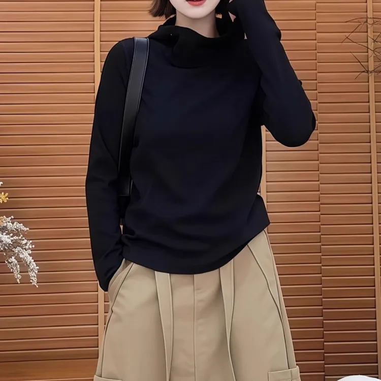 慵懒风连帽长袖卫衣女秋季新款胖MM大码女装黑色宽松显瘦打底上衣