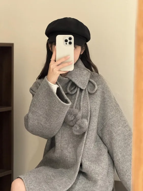 秋冬装2025新款大码女装微胖韩系高级感气质遮屁股宽松毛呢子外套