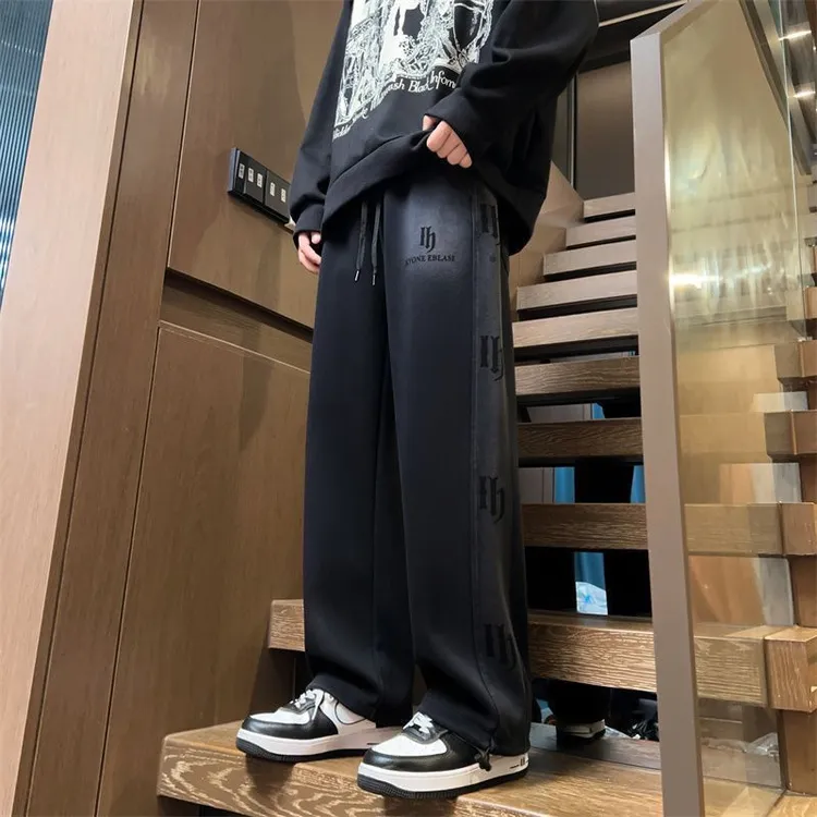 春秋新款水洗百搭加绒加厚直筒卫裤青少年初高中生宽松休闲长裤男