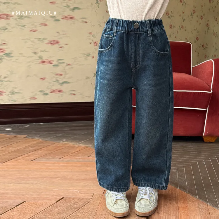 「麦麦秋」【一雪前耻】水洗女中大童冬季百搭加绒直筒牛仔裤GD2556