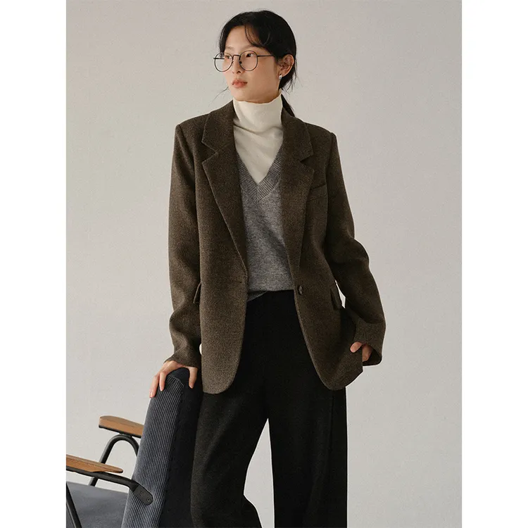 素典【墨尔本】夹棉加厚毛呢外套新款休闲小个子高级感西装大衣2939