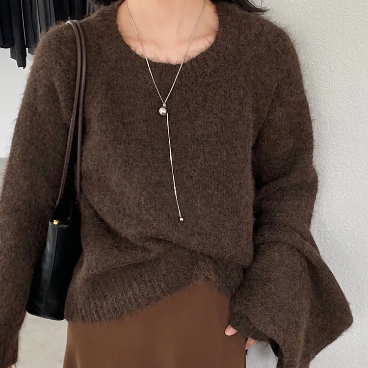 江左韩系慵懒风软糯套头毛衣女2025秋冬宽松针织上衣搭配围巾