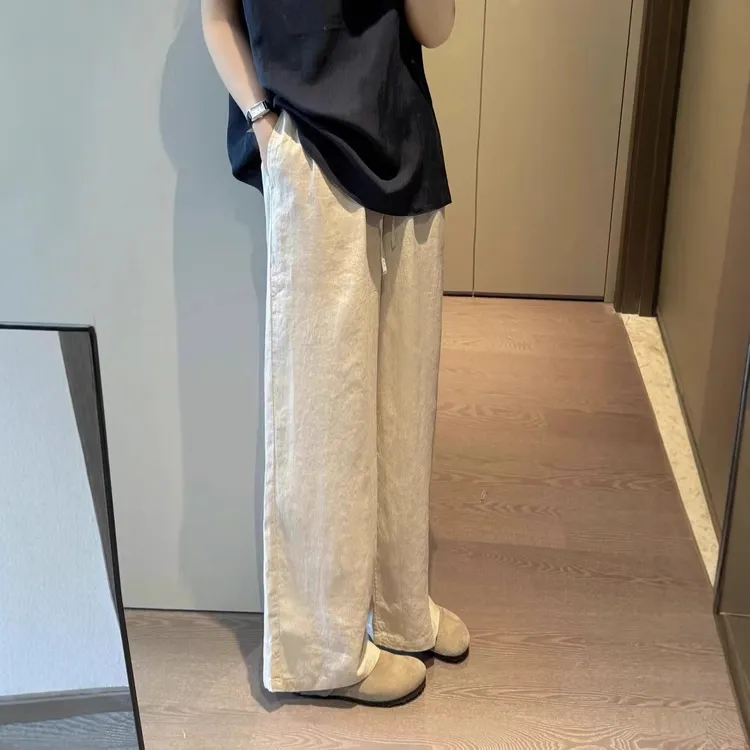 千与服饰#自然透气舒适宽松 亚麻阔腿裤