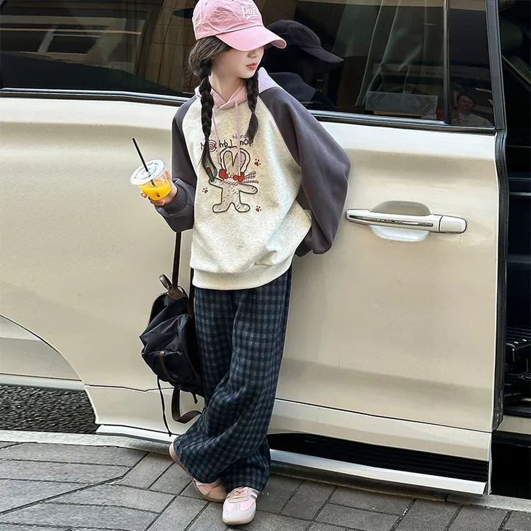 女童2025新款女孩春秋装时髦休闲套装女大童秋季卫衣格子裤两件套