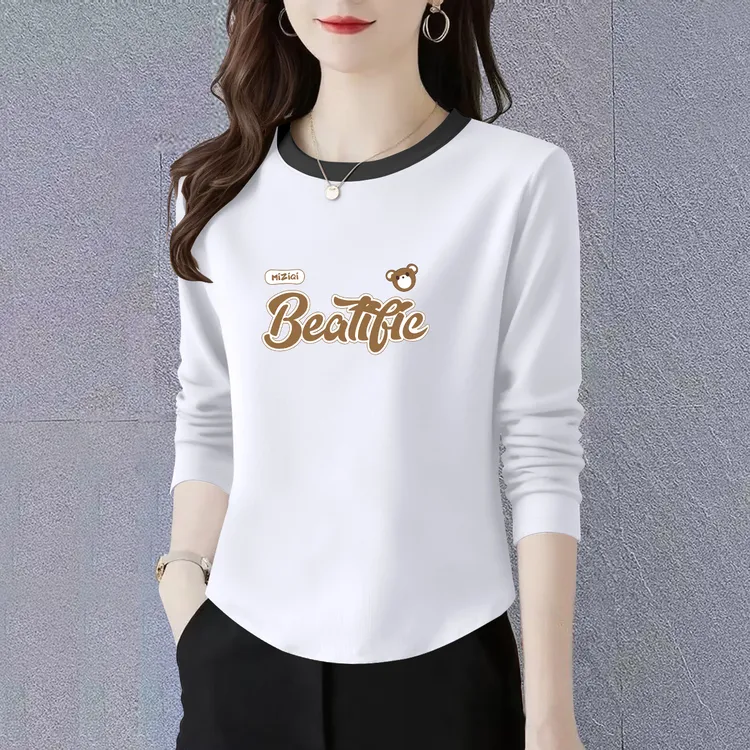 新款纯棉长袖t恤女上衣早秋宽松显瘦洋气圆领休闲时尚内搭打底衫