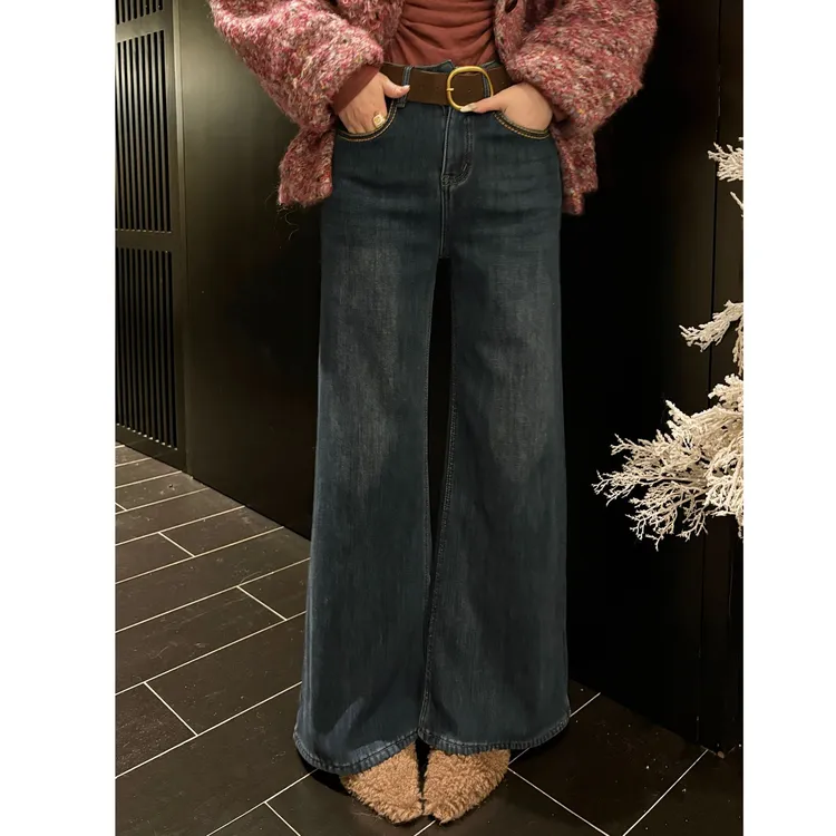 GUIDI GUDI【腿精密码】韩系设计感显瘦牛仔裤/黄加蓝 