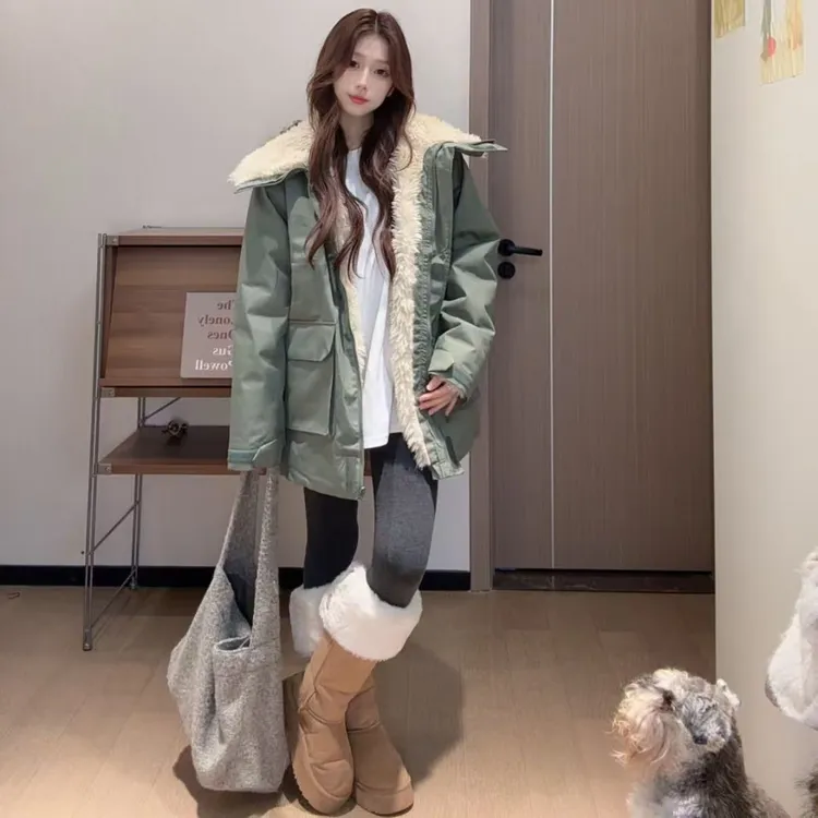 赵露思同款加厚派克服外套新款工装冲锋衣保暖棉服833