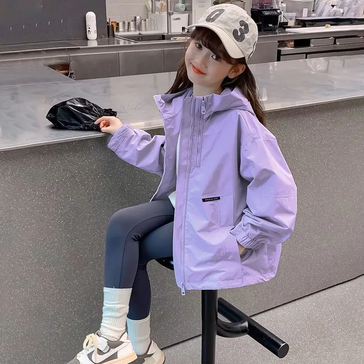 女童秋款外套秋季普通外套秋装风衣儿童外套连帽春秋款防风衣服