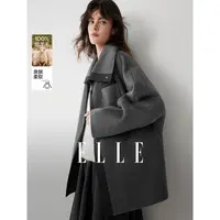 【100%绵羊毛】ELLE女装双面呢大衣25冬季新款毛呢外套EN52493