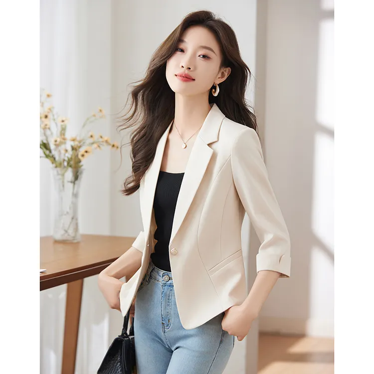 休闲七分袖小西装外套女春秋2025年新款时尚气质修身短款西服上衣