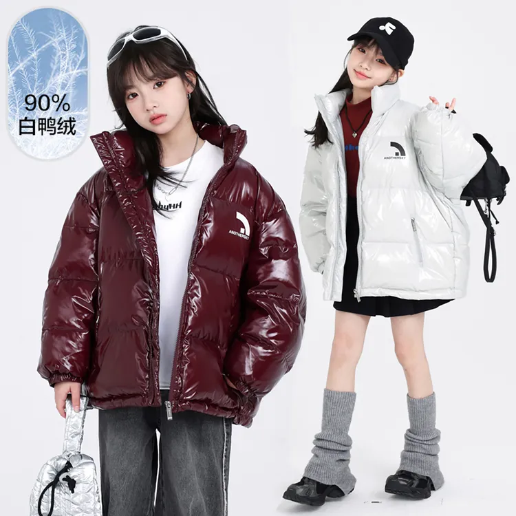 女童冬装90绒白鸭绒羽绒服2025新款儿童冬季亮皮免洗潮酷保暖外套