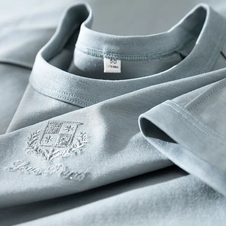 尼因基鲁轻奢冰丝短袖t恤男时尚高端刺绣圆领半袖休闲冰丝打底衫T