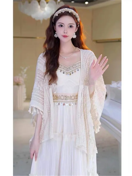 法式设计感套装女镂空披肩一整套ootd穿搭夏季新款独特好看连衣裙