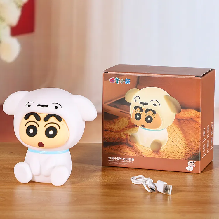 蜡笔小新小白硅胶小夜灯USB充电桌面床头摆件三档调节柔 光拍拍灯