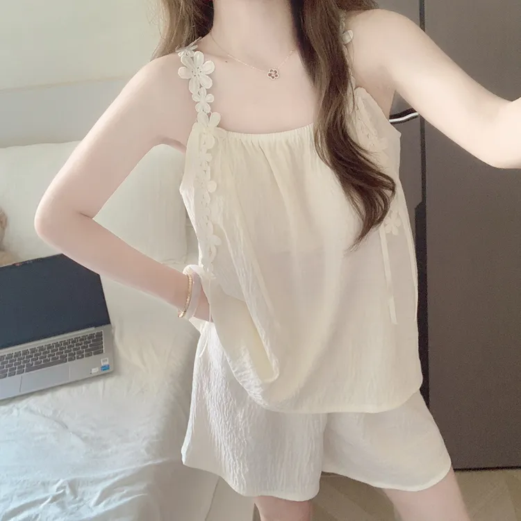 【带胸垫一体】花朵吊带短裤睡衣女款夏季云朵棉甜美纯欲家居服套装