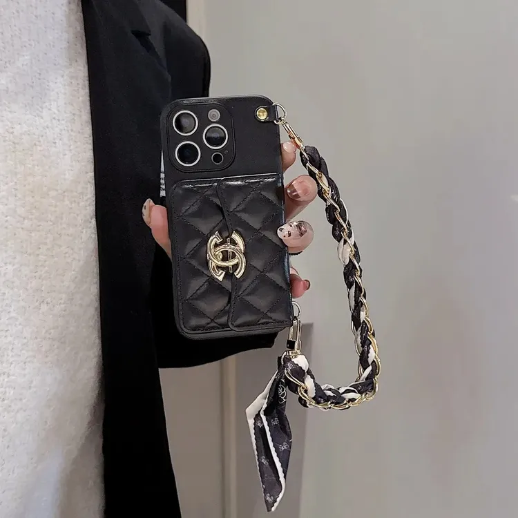 适用苹果华为VIVO荣耀小米OPPO手机壳小香风斜挎挂绳卡包保护套女