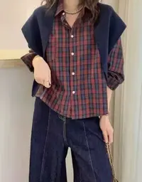 Manmi  针织披肩搭配短款格纹衬衫  9512（C3）