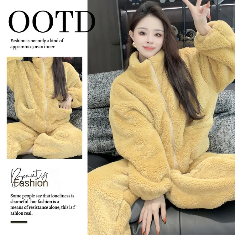 加绒加厚休闲保暖套装女2025年冬季新款简约立领卫衣束脚裤两件套