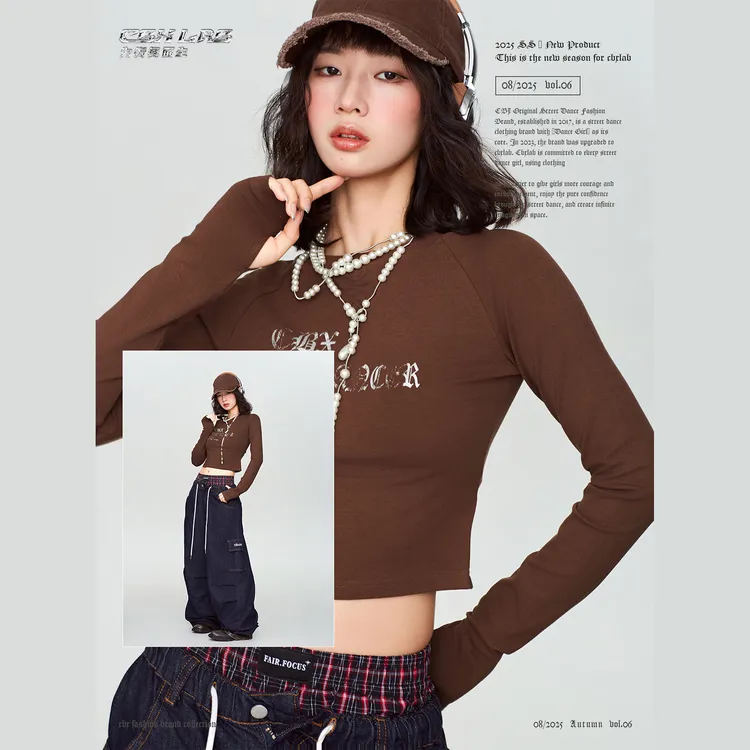 【达人专属】CBXLAB街舞潮牌抽褶哥特长袖辣妹短款修身运动爵士上衣