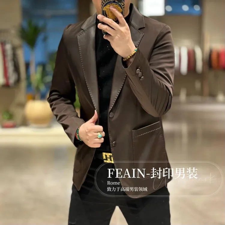 【鹅绒真皮】高端定制真皮拼接鹅绒小西装羽绒服25325