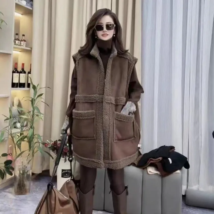 2025秋冬新款时尚马甲颗粒绒宽松大版洋气马夹外套加厚欧货马甲女