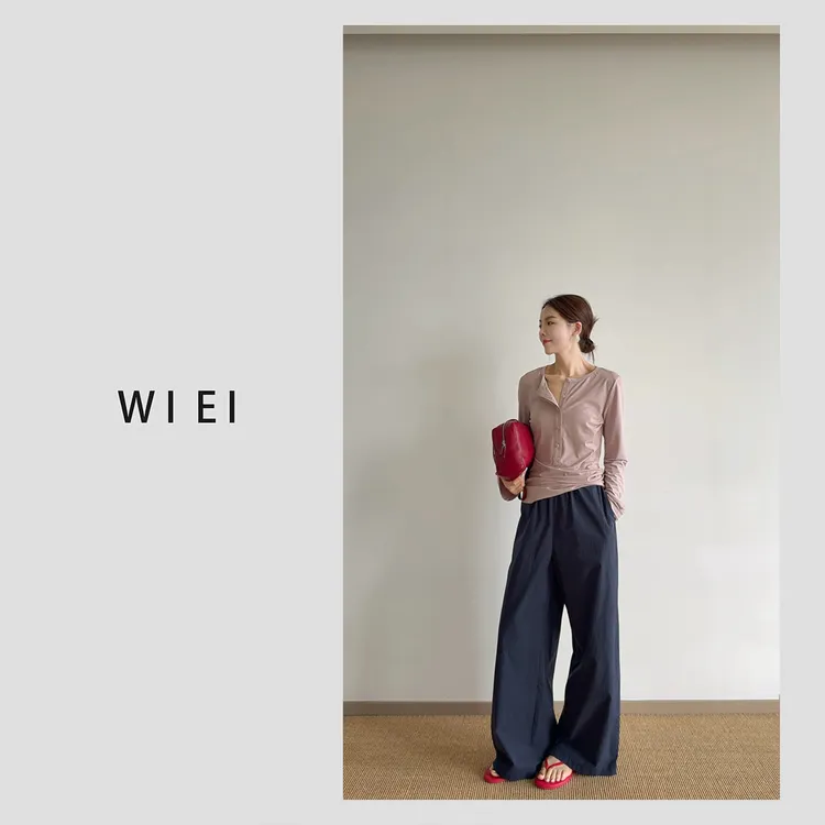 《WI EI》面膜衫2.0*凉感莱赛尔桑蚕丝亨利领半开襟T恤W25300036