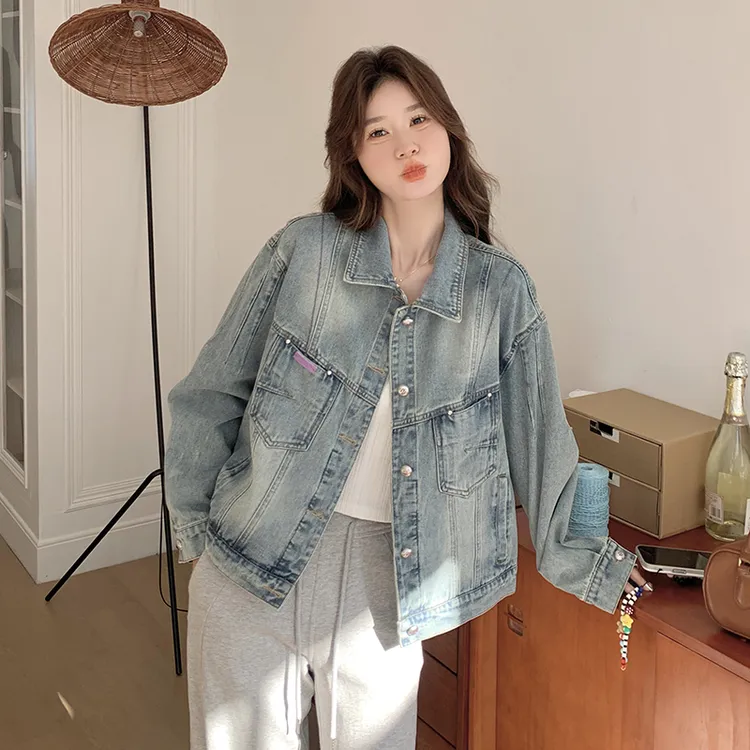 设计感宽松百搭小个子夹克上衣短款港风牛仔外套女早秋时尚牛仔衣