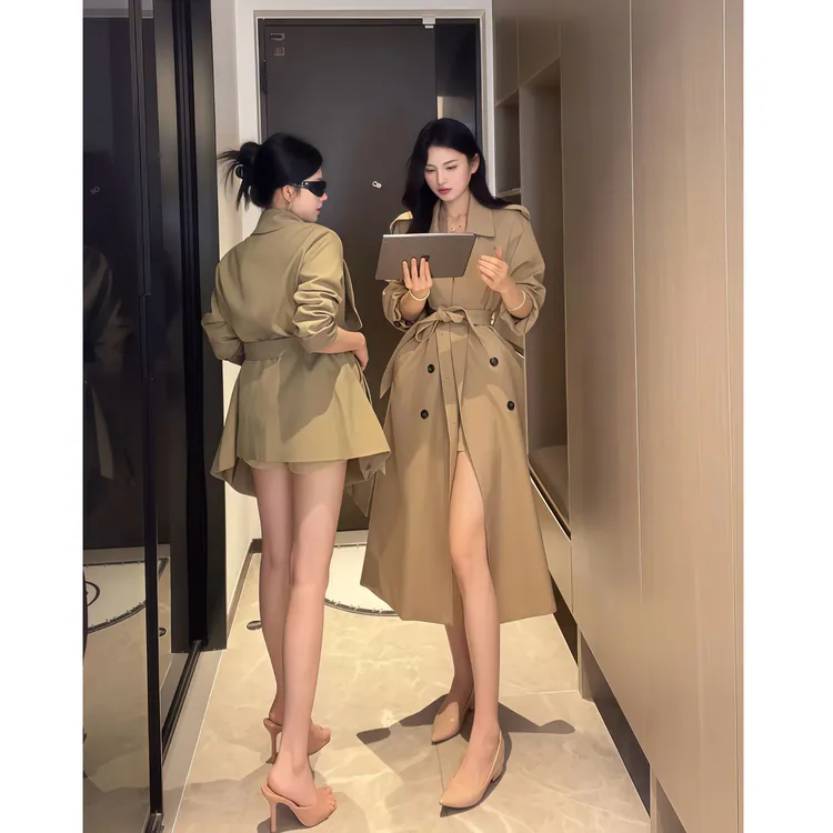 【城市漫步】UM家同款2025秋季新款卡其色长款韩版双排扣风衣外套女
