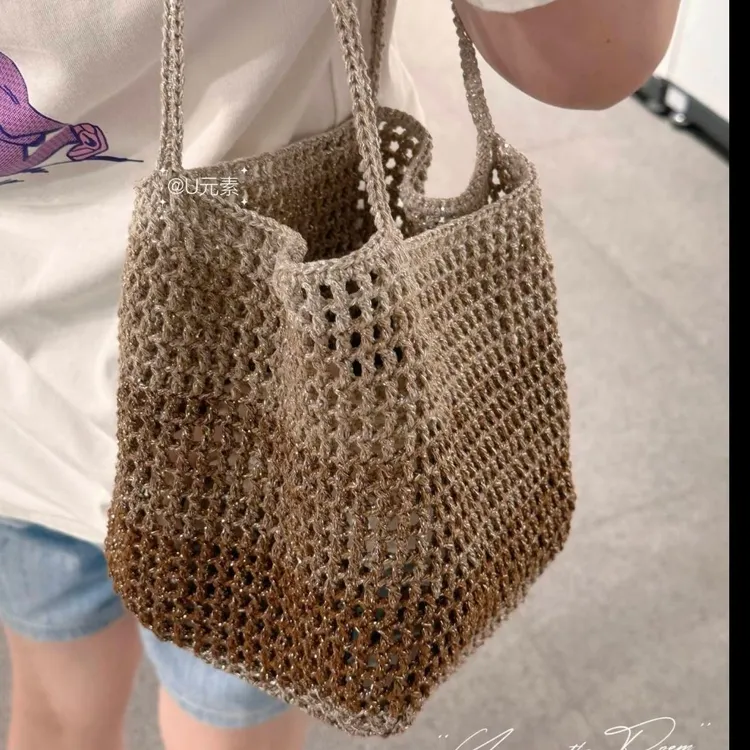 1.5mm闪闪渐变银丝空心棉段染蛋糕线手工钩针包包材料毛线
