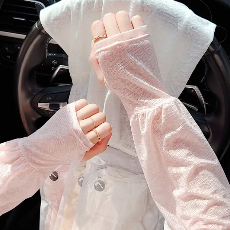 温柔仙女风蕾丝防晒冰袖薄款开车防晒宽松护袖女冰丝袖套夏心馨秀