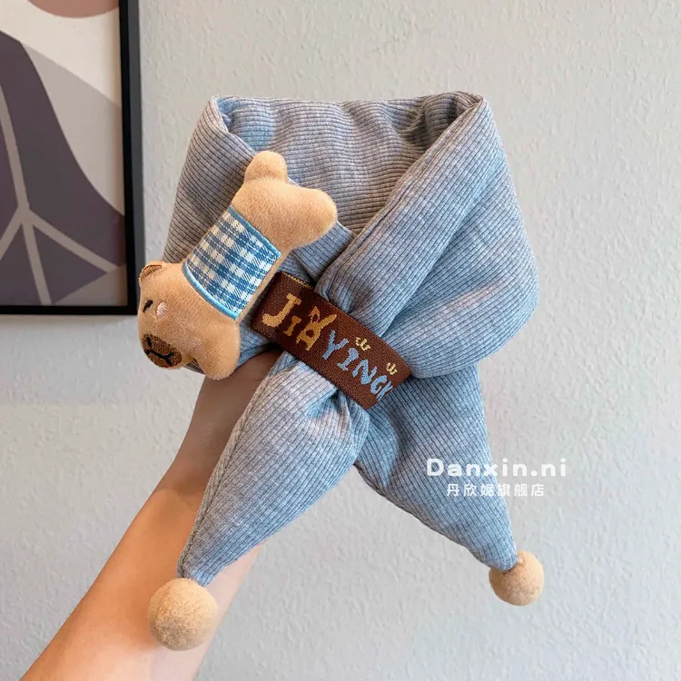 儿童交叉围脖宝宝冬季保暖加厚卡通围巾防风防寒护颈宝宝超萌脖套