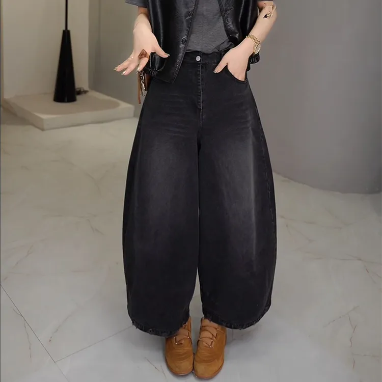 韩系ins风正腰高腰牛仔裤女士2025早秋新款宽松显瘦洋气弯刀裤潮